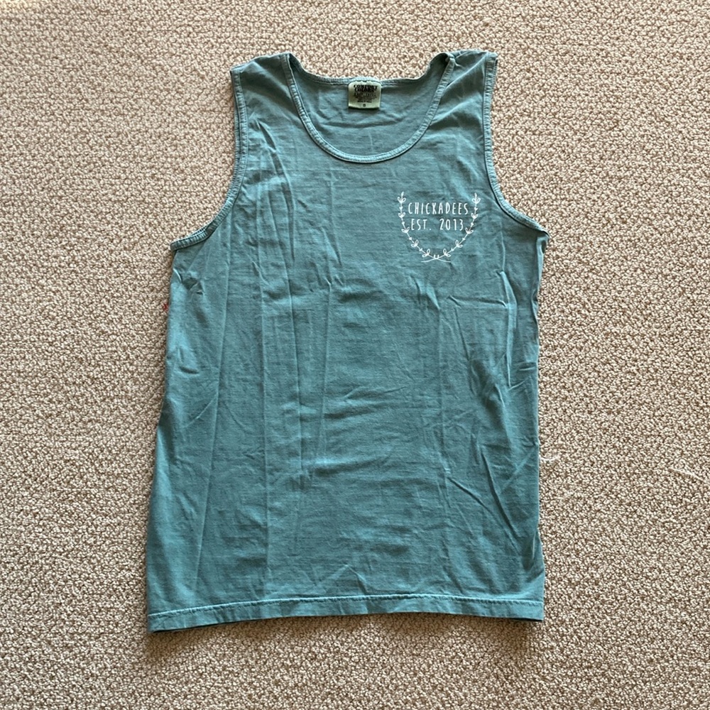 NEW Comfort Colors Chickadees Chi Kappa Phi Teal Green Tank Top Size Small NWOT